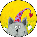 Kids Room Rug in Green and Yellow Animal Cat Heart Star Print Rug Polyester Stain Resistant Area Rug