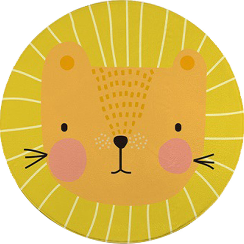 Red and Yellow Children's Room Carpet Children's Animal Cat Bear Giraffe Pattern Area Rug Polyester Pet-Friendly Washable Carpet