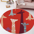 Red and Yellow Children's Room Carpet Children's Animal Cat Bear Giraffe Pattern Area Rug Polyester Pet-Friendly Washable Carpet