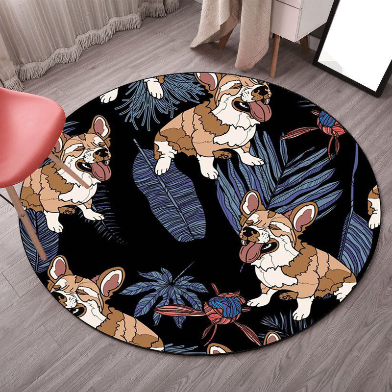Yellow and Pink Children's Room Rug Children Animal Dog Watermelon Leaf Pattern Carpet Polyester Washable Rug