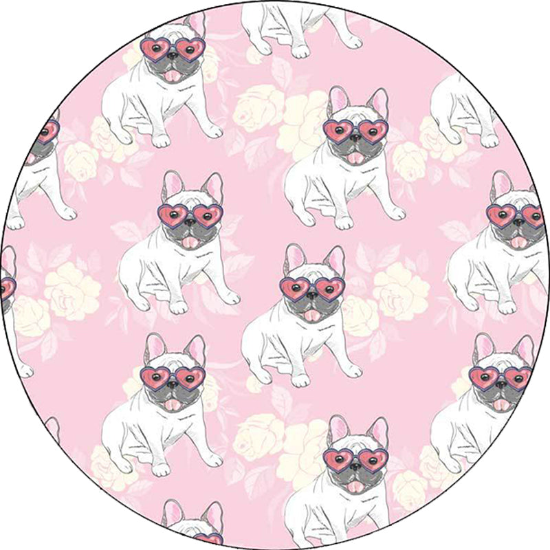 Yellow and Pink Children's Room Rug Children Animal Dog Watermelon Leaf Pattern Carpet Polyester Washable Rug