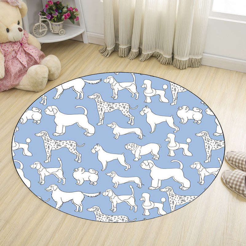 Yellow and Pink Children's Room Rug Children Animal Dog Watermelon Leaf Pattern Carpet Polyester Washable Rug