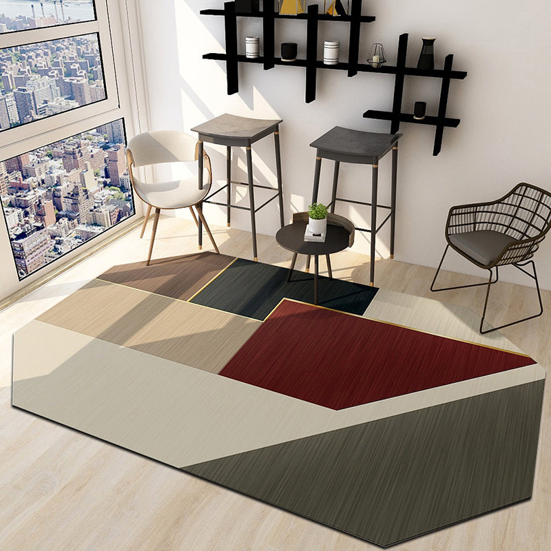 Modern Living Room Irregular Area Rug in Brown Color Block Pattern Rug Polyester Machine Washable Area Rug