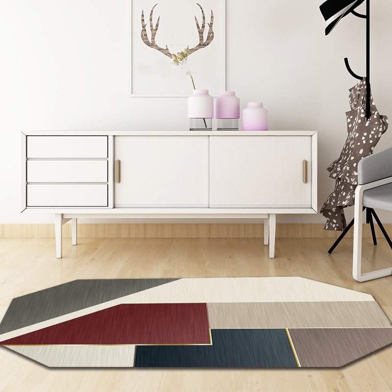 Modern Living Room Irregular Area Rug in Brown Color Block Pattern Rug Polyester Machine Washable Area Rug