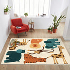 Children's room carpet in yellow animal elephant tiger lion print carpet polyester pet-friendly carpet