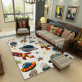 Ivory Kids Room Carpet Kids Space Planet Star Rocket Pattern Carpet Polyester Pet-Friendly Carpet