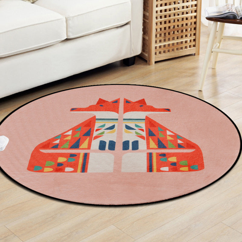 Brown and White Children's Room Carpet Kids Animal Fox Fawn Geometric Pattern Area Rug Polyester Stain-Resistant Carpet