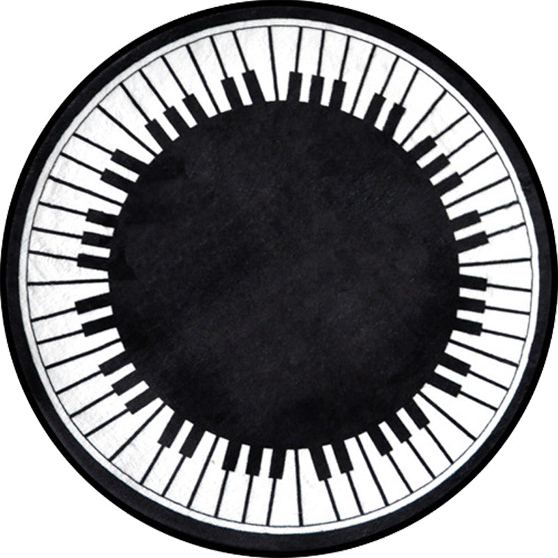 Stylish Children's Rug in Black and White Music Piano Pattern Rug Polyester Pet Friendly Carpet for Nursery