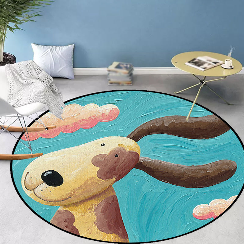 Kids' bedroom rug in blue animal dog cloud pattern rug polyester machine washable rug