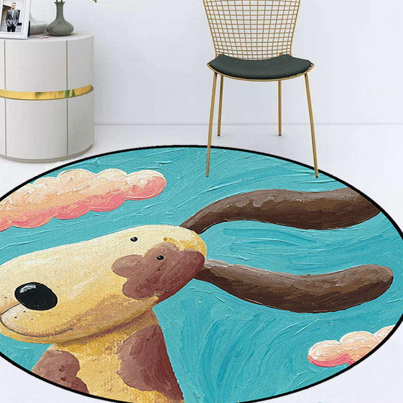 Kids' bedroom rug in blue animal dog cloud pattern rug polyester machine washable rug