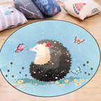 Kids Bedroom Carpet in Blue Animal Elephant Rabbit Hedgehog Print Carpet Polyester Pet-Friendly Area Rug