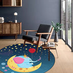 Kids Bedroom Carpet in Blue Animal Elephant Rabbit Hedgehog Print Carpet Polyester Pet-Friendly Area Rug