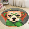 Gray and Green Children's Room Carpet Kids Animal Dog Glasses Pattern Area Rug Polyester Non-Slip Machine Washable Rug
