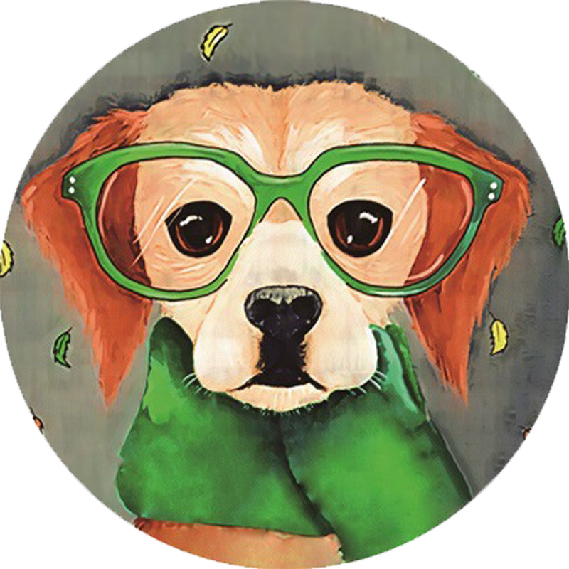 Gray and Green Children's Room Carpet Kids Animal Dog Glasses Pattern Area Rug Polyester Non-Slip Machine Washable Rug