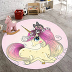Kids Bedroom Rug in Pink Animal Unicorn Butterfly Floral Print Rug Polyester Non-Slip Back Rug