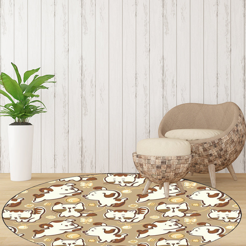 Children's room carpet in brown and pink animal dog cat print carpet polyester non-slip back carpet