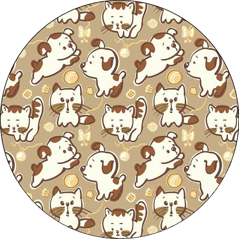 Children's room carpet in brown and pink animal dog cat print carpet polyester non-slip back carpet