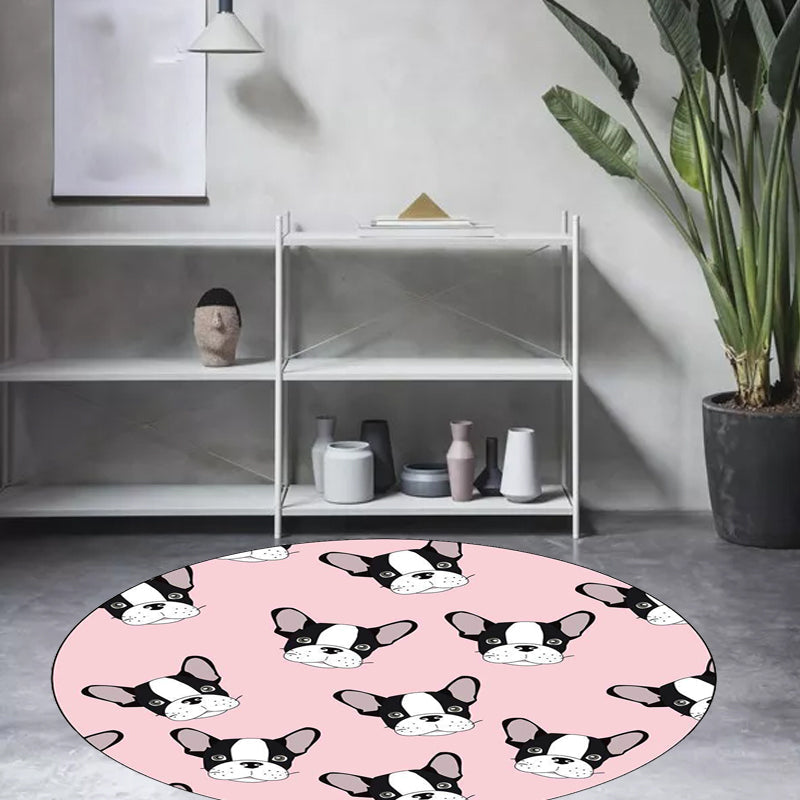 Children's room carpet in brown and pink animal dog cat print carpet polyester non-slip back carpet