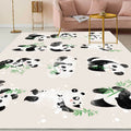 Ivory Kids Room Rug Kids Animal Panda Bird Pattern Rug Polyester Non-Slip Machine Washable Rug