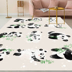 Ivory Kids Room Rug Kids Animal Panda Bird Pattern Rug Polyester Non-Slip Machine Washable Rug