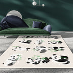 Ivory Kids Room Rug Kids Animal Panda Bird Pattern Rug Polyester Non-Slip Machine Washable Rug