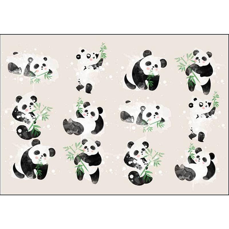 Ivory Kids Room Rug Kids Animal Panda Bird Pattern Rug Polyester Non-Slip Machine Washable Rug