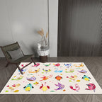 Ivory Kids Room Rug Kids Animal Panda Bird Pattern Rug Polyester Non-Slip Machine Washable Rug