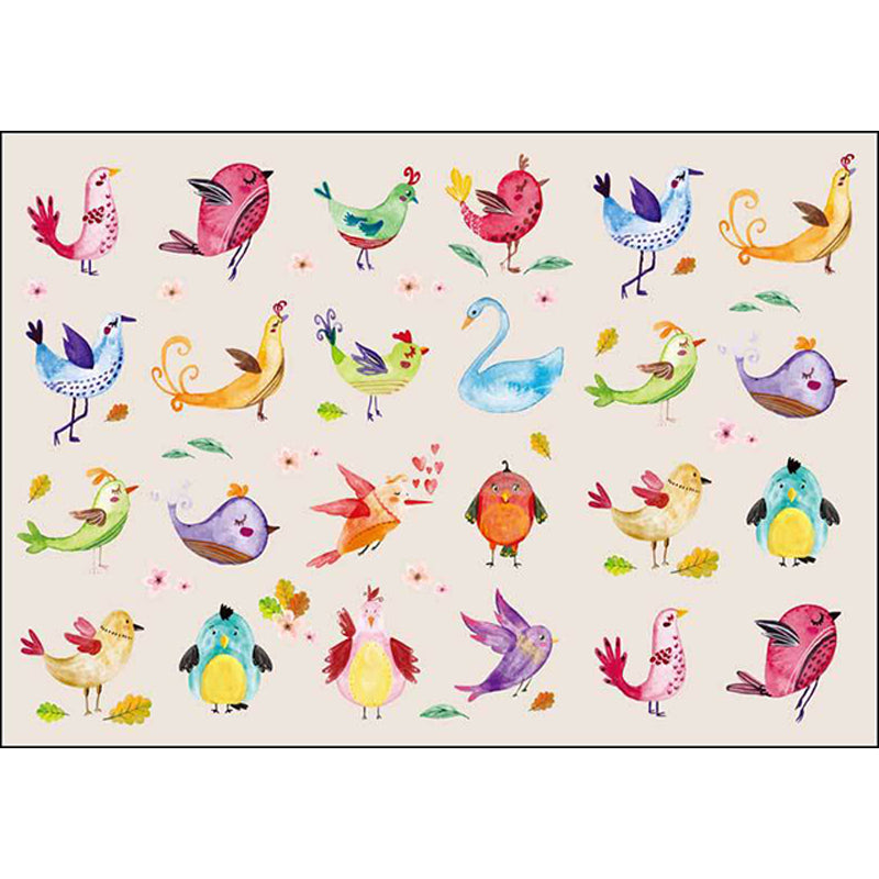 Ivory Kids Room Rug Kids Animal Panda Bird Pattern Rug Polyester Non-Slip Machine Washable Rug