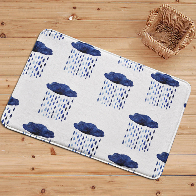 Children's Room Carpet in White Fairy Tale Clouds Rain Print Carpet Polyester Non-Slip Back Area Rug