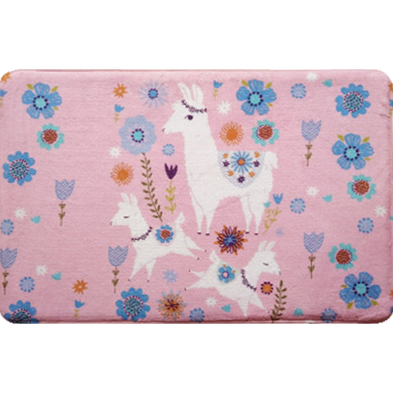 Blue and Black Children's Room Rug Animal Alpaca Pattern Carpet Polyester Stain Resistant Rug