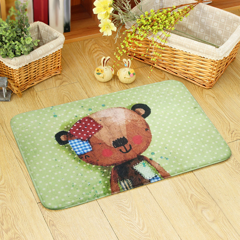 Blue and green children's room rug children's animals bear rabbit bee pattern rug polyester machine washable rug