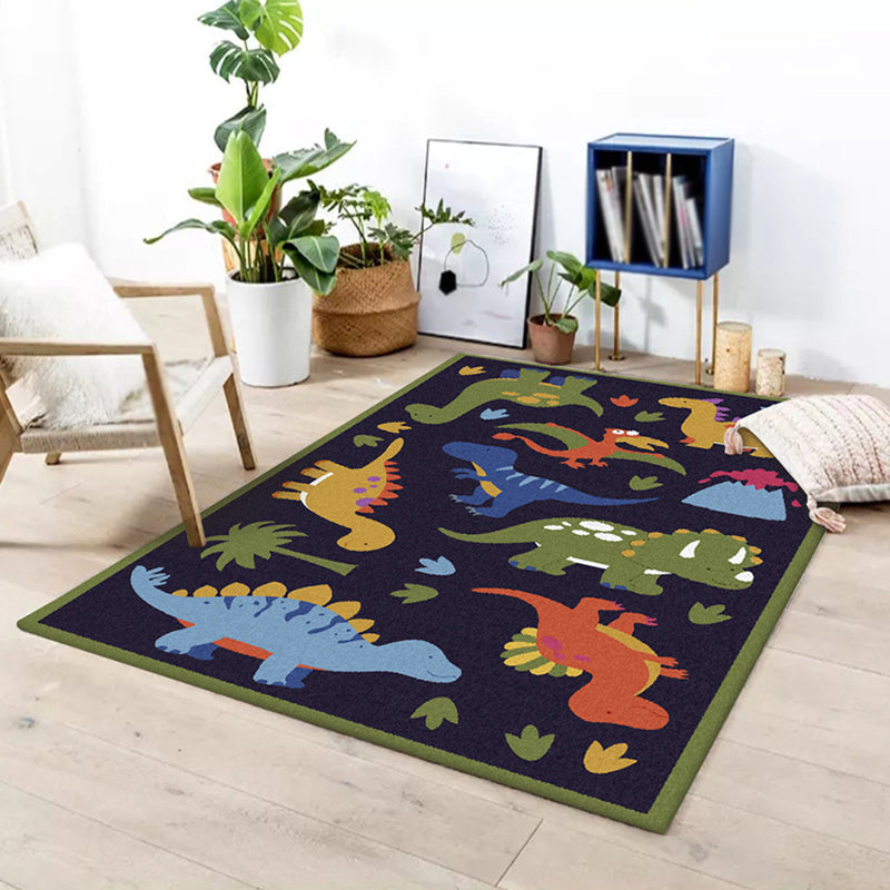 Beautiful children's rug in blue animal dinosaur grass pattern rug polyester stain-resistant rug for the children's room