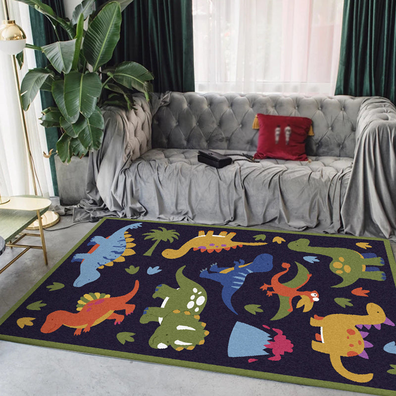 Beautiful children's rug in blue animal dinosaur grass pattern rug polyester stain-resistant rug for the children's room