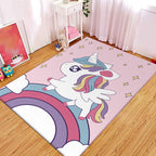 Pink Children's Room Carpet Children Animal Unicorn Rainbow Pattern Rug Polyester Non-Slip Backing Carpet