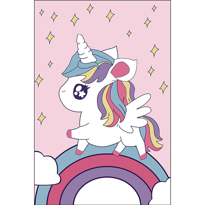 Pink Children's Room Carpet Children Animal Unicorn Rainbow Pattern Rug Polyester Non-Slip Backing Carpet