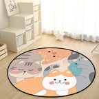 Children's bedroom rug in yellow and brown with animal cat fish print rug polyester non-slip back washable rug