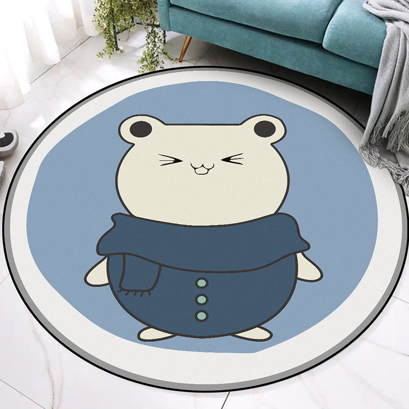 Blue Kids Rug | Kids Animal Hamster Pattern Area Rug Polyester Stain Resistant Carpet