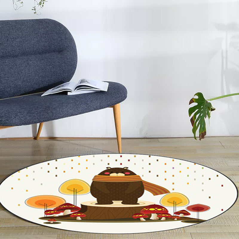 Stylish Children's Carpet in Ivory and Blue Animal Cow Bunny Bear Pattern Carpet Polyester Washable Rug for the Children's Room
