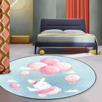 Stylish Children's Carpet in Ivory and Blue Animal Cow Bunny Bear Pattern Carpet Polyester Washable Rug for the Children's Room