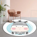 Stylish Children's Carpet in Ivory and Blue Animal Cow Bunny Bear Pattern Carpet Polyester Washable Rug for the Children's Room