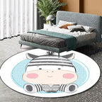Stylish Children's Carpet in Ivory and Blue Animal Cow Bunny Bear Pattern Carpet Polyester Washable Rug for the Children's Room