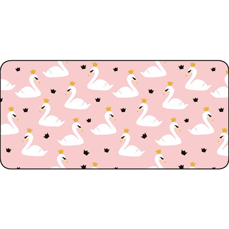 Casual Kids Carpet in Pink Animal Swan Crown Pattern Carpet Polyester Non-Slip Rug for Children's Room