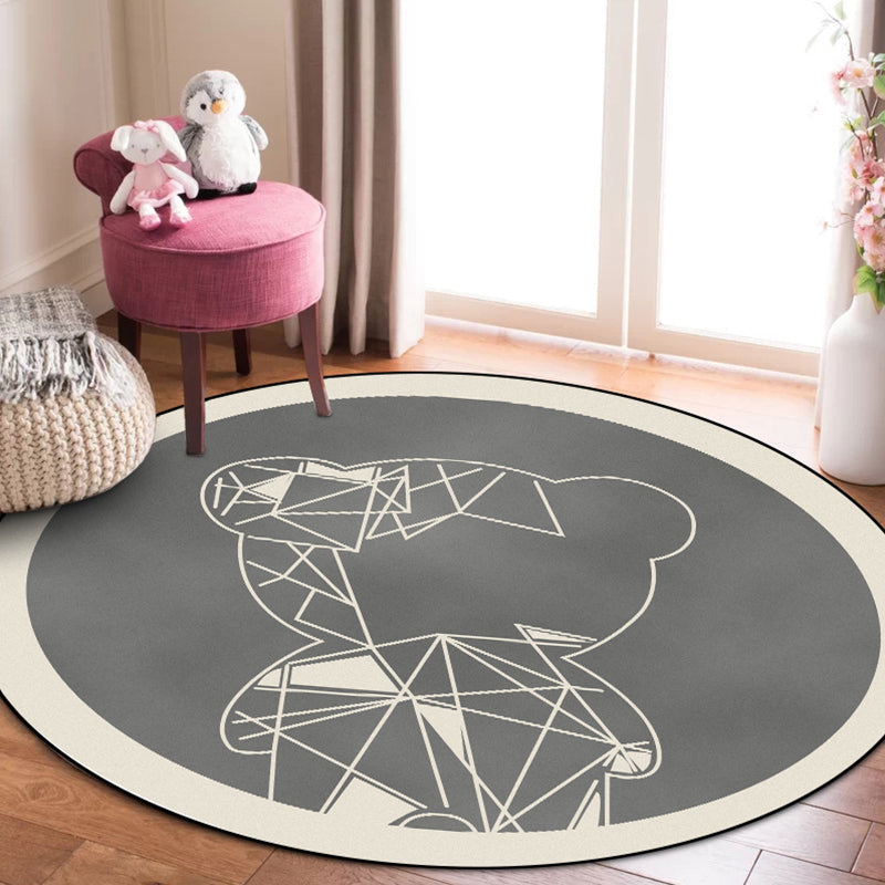 Beautiful children's carpet in gray and brown animal bear geometric pattern carpet polyester stain-resistant carpet for the children's room
