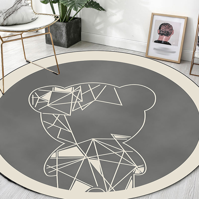 Beautiful children's carpet in gray and brown animal bear geometric pattern carpet polyester stain-resistant carpet for the children's room