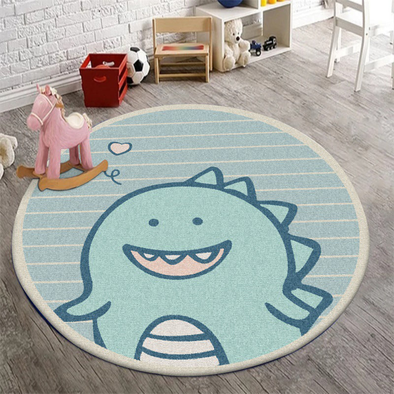 Unique Kids Carpet in Green Animal Dinosaur Stripe Heart Pattern Rug Polyester Non-Slip Carpet for Children's Room