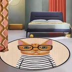 Kids Bedroom Carpet in Green and Blue Animal Cat Glass Print Carpet Polyester Pet-Friendly Area Rug