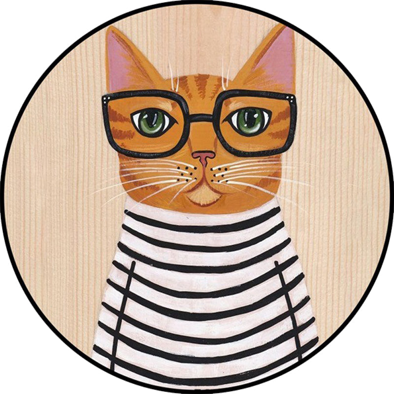 Kids Bedroom Carpet in Green and Blue Animal Cat Glass Print Carpet Polyester Pet-Friendly Area Rug