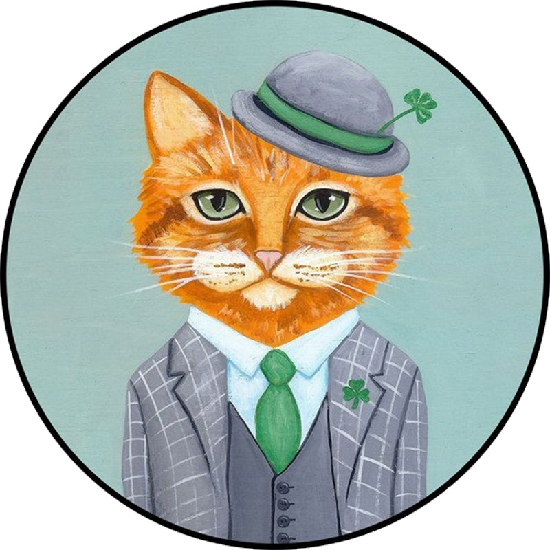 Kids Bedroom Carpet in Green and Blue Animal Cat Glass Print Carpet Polyester Pet-Friendly Area Rug
