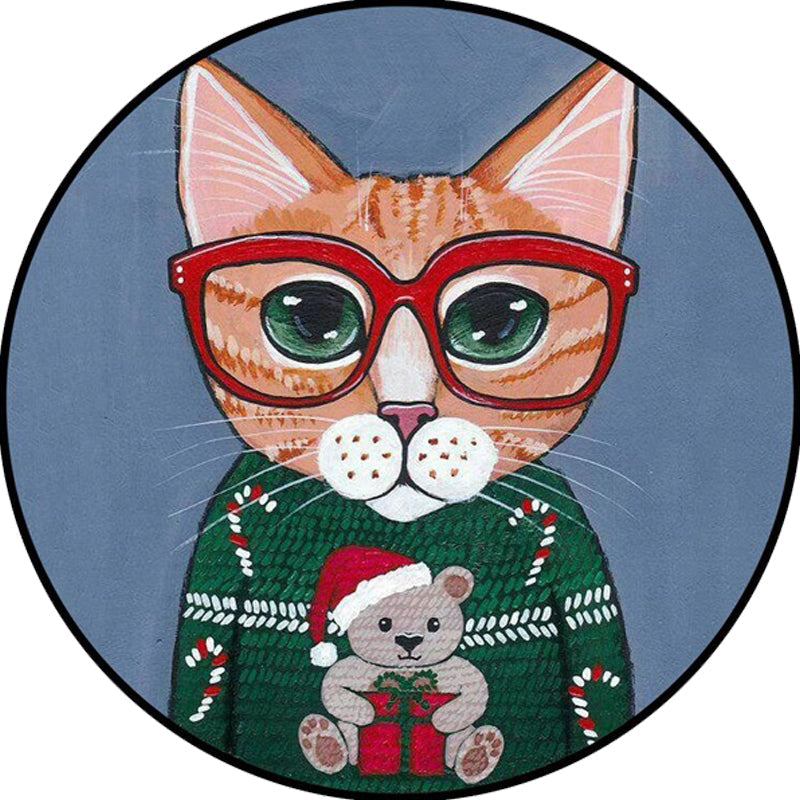 Kids Bedroom Carpet in Green and Blue Animal Cat Glass Print Carpet Polyester Pet-Friendly Area Rug