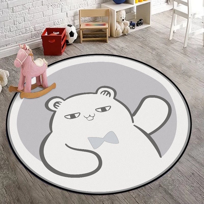 Casual Kids Carpet in Gray Animal Bear Pattern Carpet Polyester Non-Slip Bottom Washable Carpet for Kids Room
